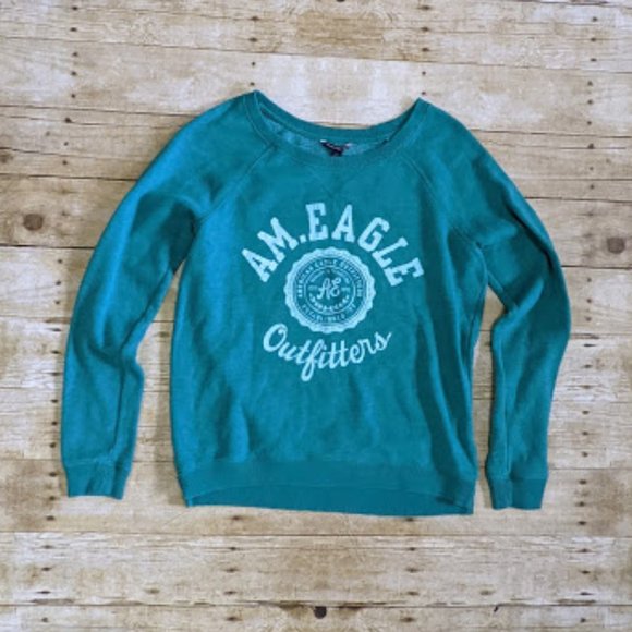 American Eagle Outfitters Tops - America Eagle Teal Crewneck Sweatshirt